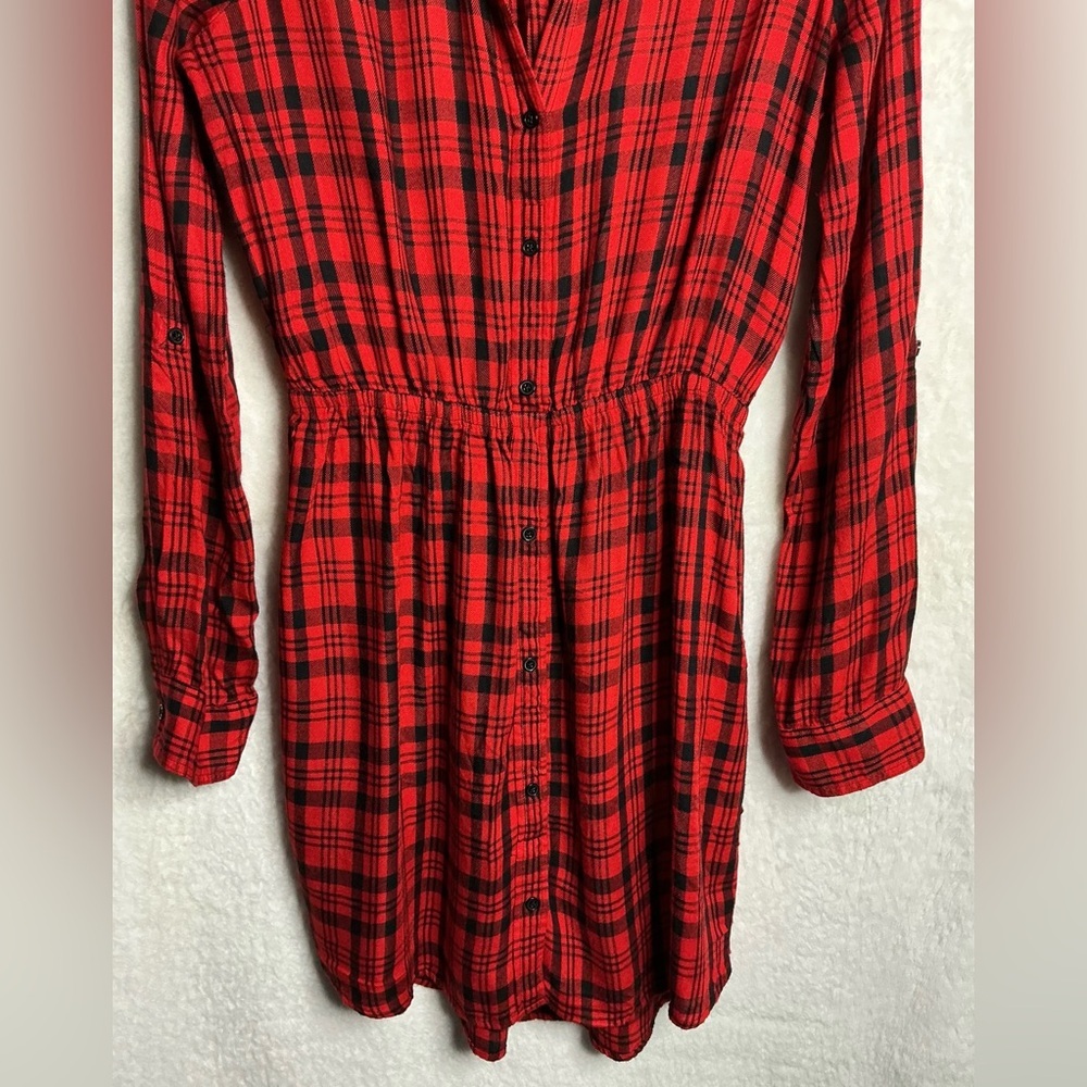 Express Red Checkered Long Sleeve Dress size S - Picture 4 of 12